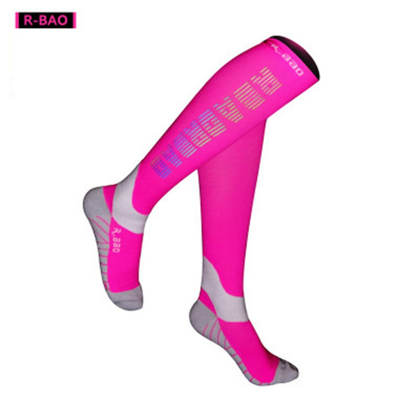 R-BAO 1 Pair High Quality Professional Cycling Socks Men Marathon Sports Night Reflective Running Sock Long Compression Socks