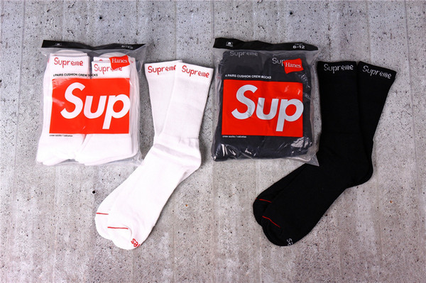 New Sup Socks Hanes Cushion Crew cotton Socks 2 Pairs White Black Sz 6-12 men socks women sock