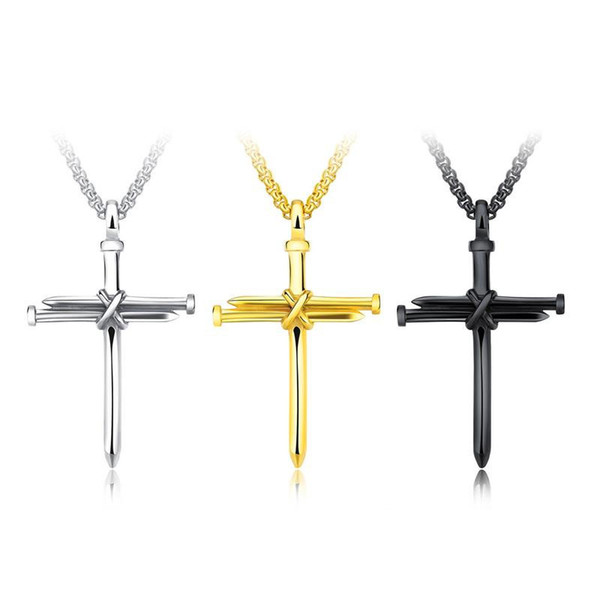 Fashion Necklaces Titanium Steel Nail Cross Charm Pendant Delicate Necklace Mens Jewelry Accessories Gifts Support FBA Drop Shipping G876F