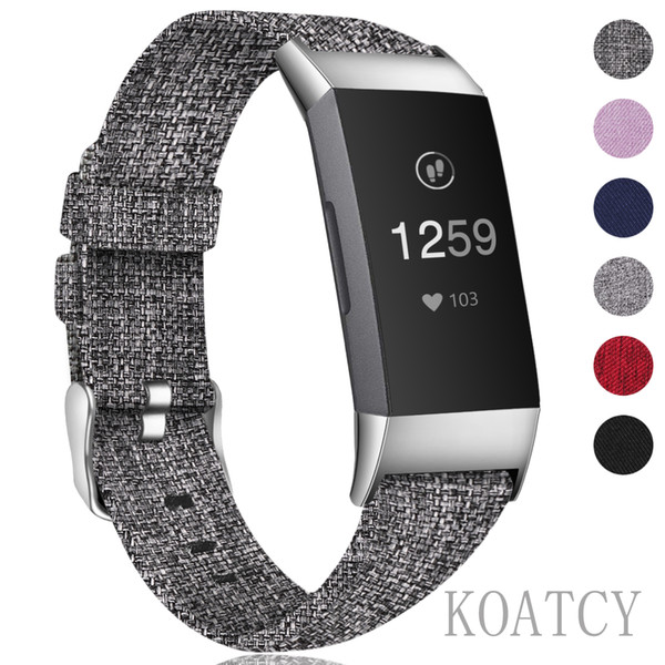 KOATCY Compatible for Fitbit Charge 3 Strap Bands, Breathable Nylon Woven Replacement Fabric Wristband with Stainless Metal Buckle for Fitbi