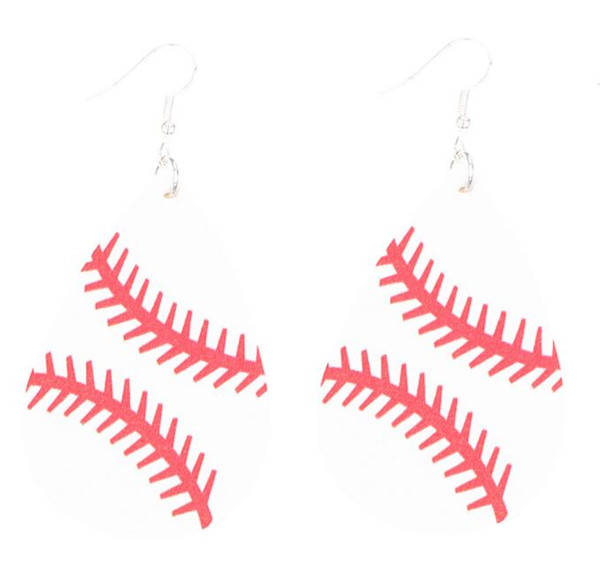 2019 new Fashion Design Waterdrop Leather Earring Baseball Basketball Football Volleyball Teardrop Printing Dangle Earring for Women Jewelry