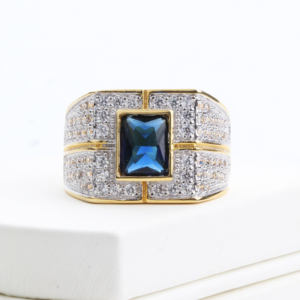 Newest Luxury Full Zircon Ring Brand Trend Blue Jewelry Ring Designer Fashion Delicate Gold Mens Ring