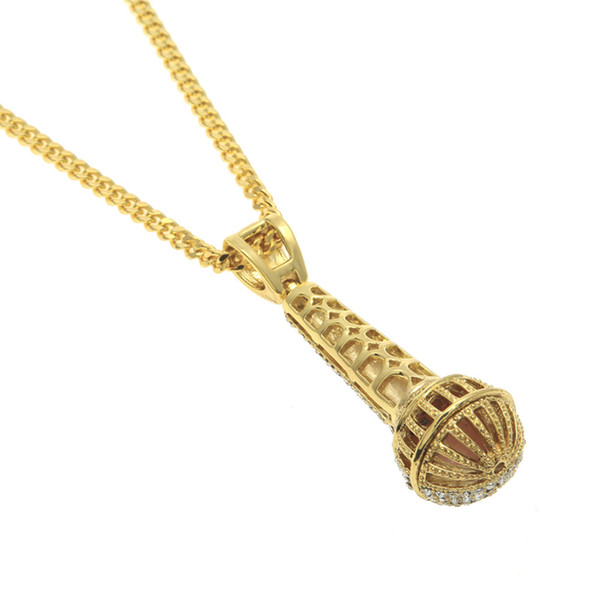 Fashion Men Microphone Diamond Necklace Cool Full Diamond Street Dance Pendant Outdoor Sport Necklace Cuban Chain Twist Chain