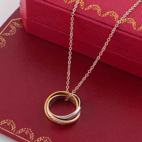 Personality Three-Ring Three-Color Pendant Necklace Classic Style Women Clavicular Chain Fashion Couple Rose Gold Necklaces for Gift