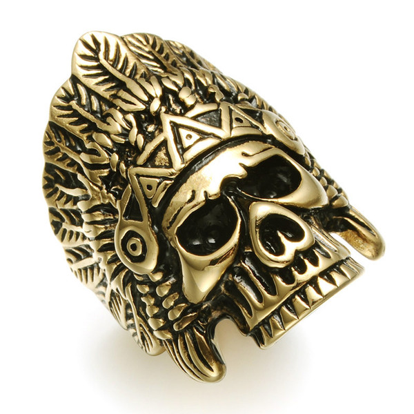 Stainless Steel Men Ring Skull Titanium Rings for Women Vintage Punk Fashion Jewelry Indian Chieftain Head Ring