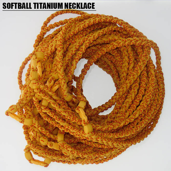 2019 baseball/softball yellow/white stitch braided titanium sports necklace