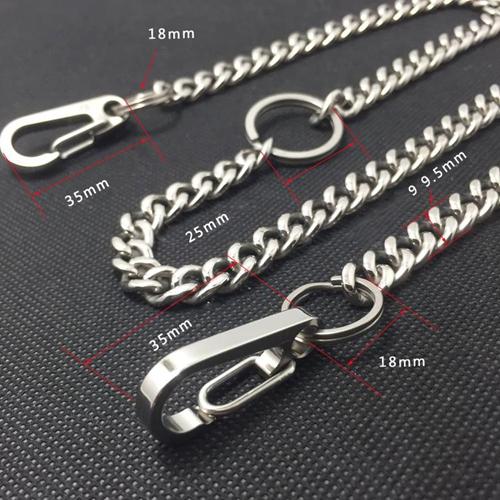 Pure Titanium Personal Defense Chain Punk Pant Decoration 600mm Long Anti-corrosion with Carabiner & Rings