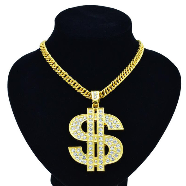 New Hip Hop Exaggerated Gold Chain Dollar Sign Mens Alloy Necklace Women Trend Personality Pendant Necklace