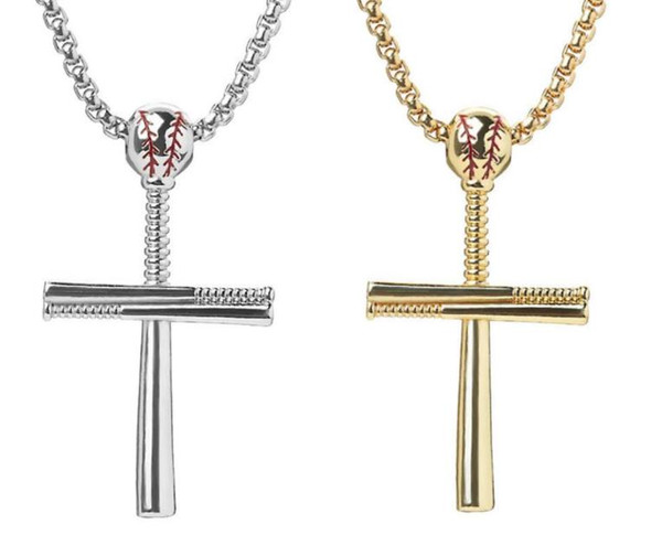 Gold Silver Black Color Stainless Steel Baseball Cross Pendant Necklace For Women Men Hiphop 60cm Link Chain Necklace