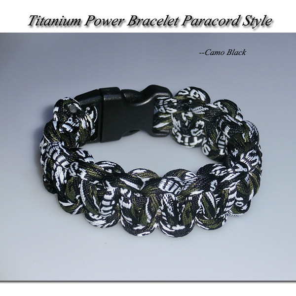 Paracord Style Titanium Bracelet - Camo Black