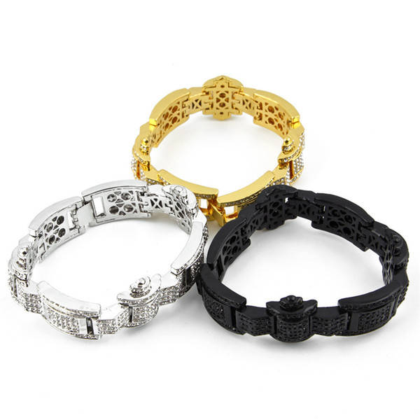 Cool Men Sport Alloy Bracelet Splice Diamond Hip Hop Travel Vacation Party Bracelet Fashion Jogging Cycling Bracelet