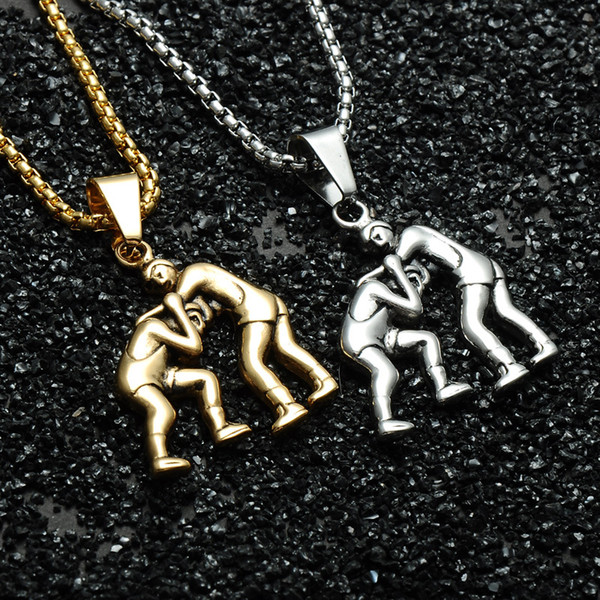 European and American fashion double fight titanium steel necklace stainless steel wrestling pendant series