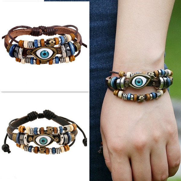 2017 new leather jewelry wholesale retro beads beaded eyes cowhide bracelet men and women fashion mysterious general Retro bracelet M256