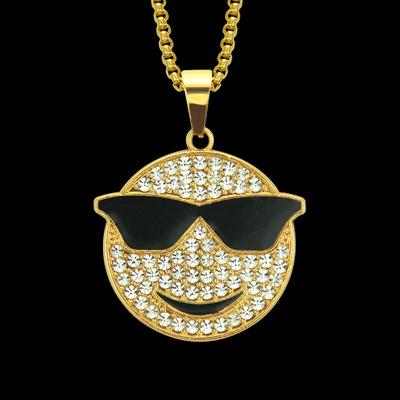 Diamond Smile Glasses Pendant European and American Hip Hop Nightclub Necklace Street Dance Unisex Pendant Hot