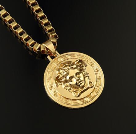 Mens Hip Hop 24K Gold Color Lion Head Pendant Necklace Women Jewelry Punk Style Stainless Steel Necklace Chain