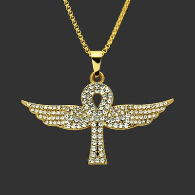 Angel Wings Diamond Pendant Necklace European and American Trend Hip Hop Necklace Nightclub Street Dance Men and Women Trend Supplies