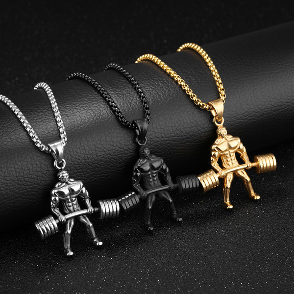 Fashion Hip Hop Personality Domineering Titanium Steel Necklaces Weightlifting Hercules Charm Pendant Necklace For Mens Gifts 3 Colors G872F