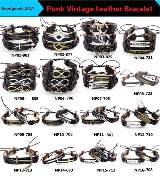 Wholesale Fashion Jewelry anchor Alloy Leather Bracelet Men Casual personality PU Woven Beaded Bracelet Vintage Punk Bracelet Women M0833