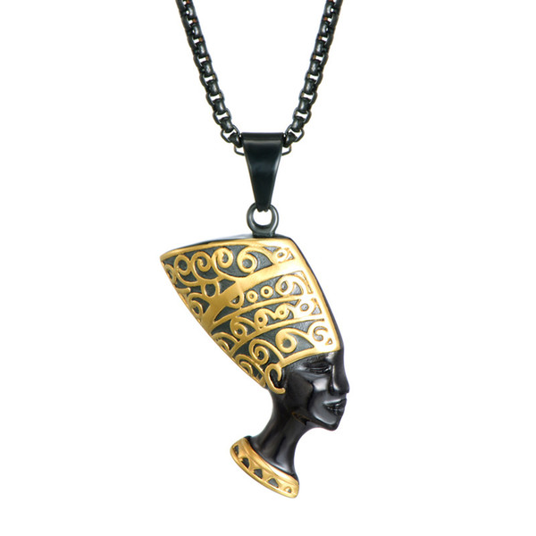 Stainless Steel Necklace , Cleopatra Head Pendant, Egyptian Fatima Theme Titanium Steel Necklace