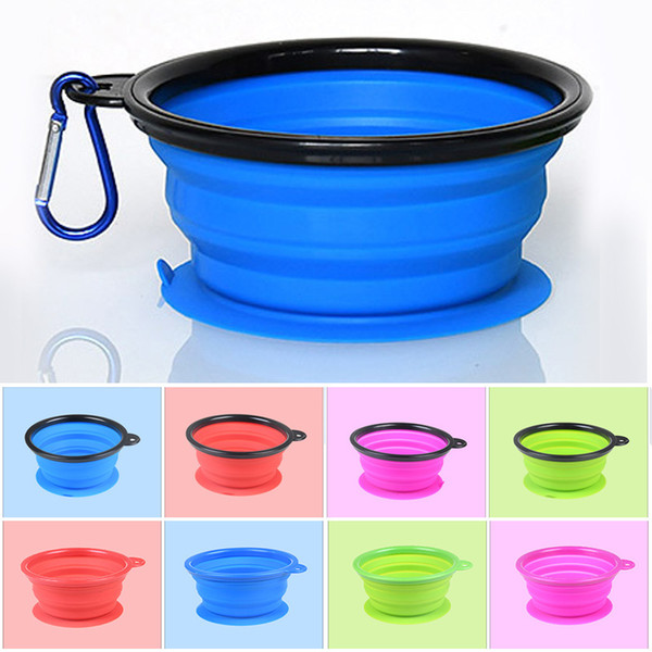 13oz Pure Silicone Material Sucker Bottom Small Dog Collapsible Pet Training Dog Cat Feeding Bowl Water Dish Feeder Wish Carabiner 008