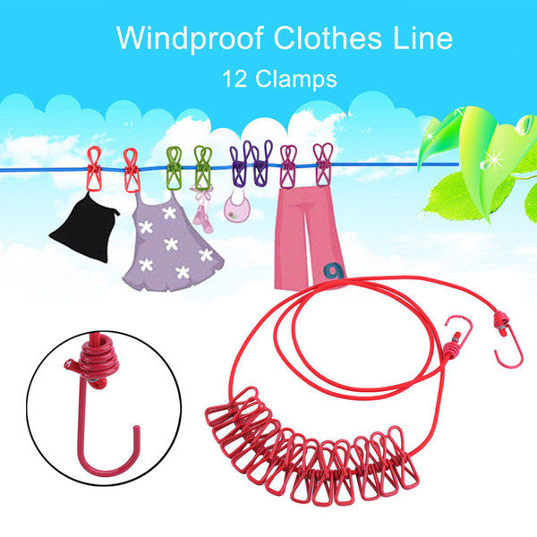 Outdoor Laundry Clothes Underwear Line Socks Clip Holder Washing Line Hangers Travel Portable Telescopic Windproof with 12pcs Clamps