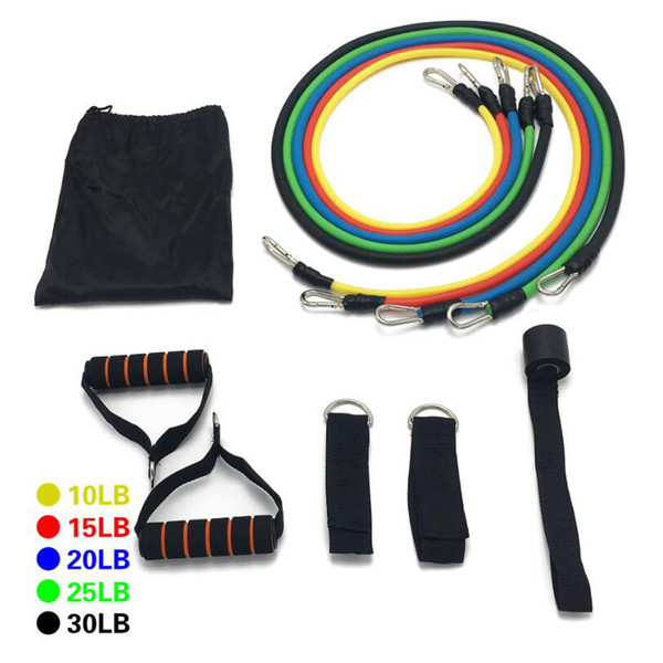 11Pcs/Set Latex Resistance Bands Set Yoga Exercise Fitness Band Tube Bands Gym Door Anchor Ankle Straps With Bag Kit