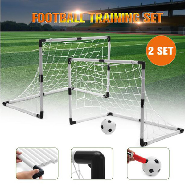 2 Sets Kids Football Soccer Goals Ball Pump Portable Posts Nets Children Indoor Outdoor Practice Scrimmage Training Set