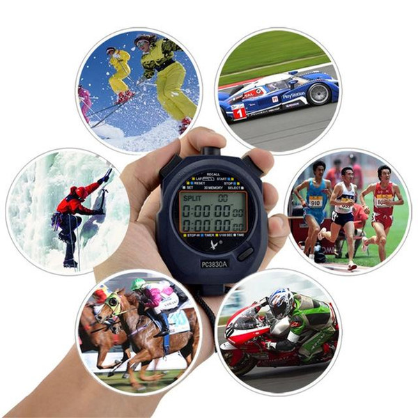 Handheld Electronic Stop Watch Digital Timer Sports Counter Stopwatch with Alarm Calendar Functions Chronograph Counter with 3 Row 30 Memori