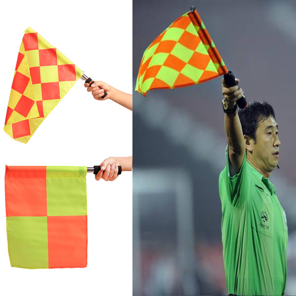 2pcs/pack Stainless Steel Soccer Training Assistant Referee Flag Football Judge Sports Match waterproof Anti-skid Plaid Flags for Linesman