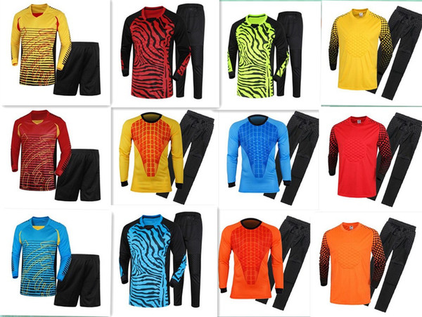 Free shipping!2019Adult Soccer Goalkeeper Jersey Kids Goal Keeper Uniforms Long Sleeve Suits Sponge Protector Suit Camisetas De Futbol Jer