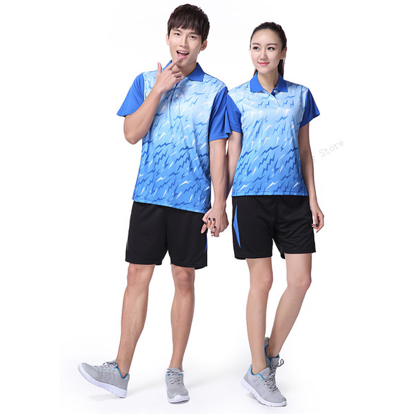 Adsmoney Men's and women's short sleeve lapel badminton suit, breathable and quick dry tennis T-shirt + short sleeve