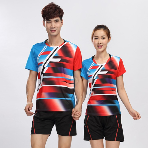 Wholesale-New Quick Dry Polyester Men and Women Badminton Jersey Shirt Tennis Top Sports Wear Plus Size 4XL