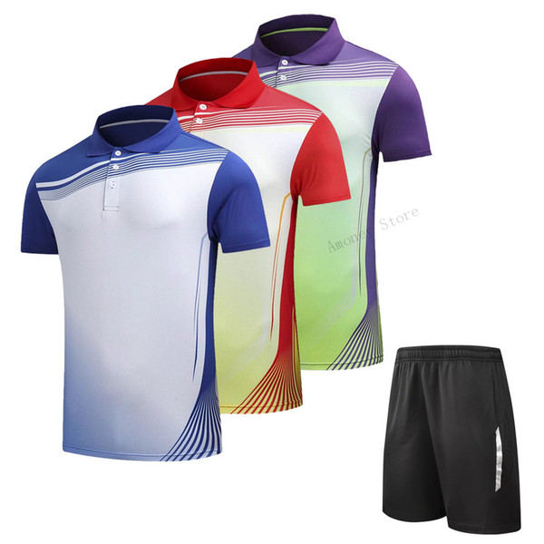 Adsmoney POLO Collar Quick Dry badminton shirt suit,Women/Men Volleyball Golf table tennis shirt clothes T Shirts shorts