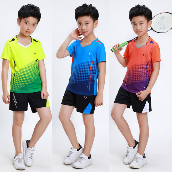 Boys Badminton Sets , children tennis clothes , badminton Suit for kids table Shirt + Shorts Set Cool table tennis clothing