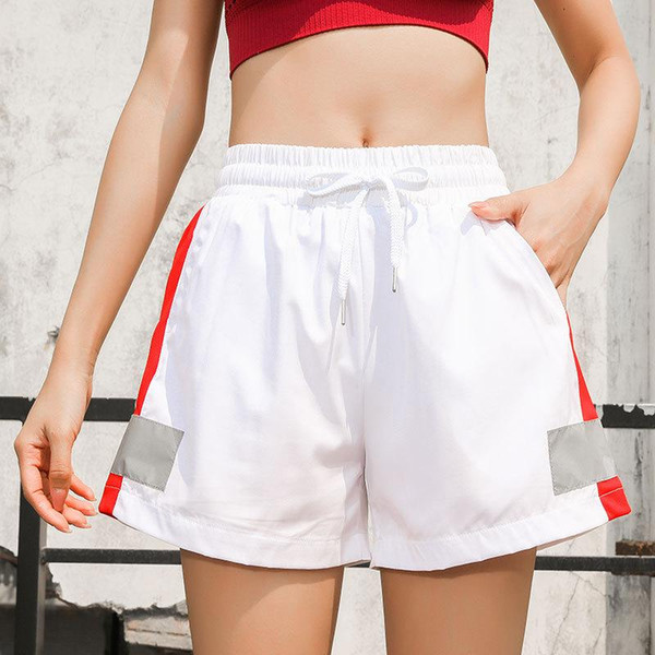 Summer Pocket Bandage Solid Shorts Running Wide Women Ladies Straight Elastic Waist Shorts Plus Size Short Feminino