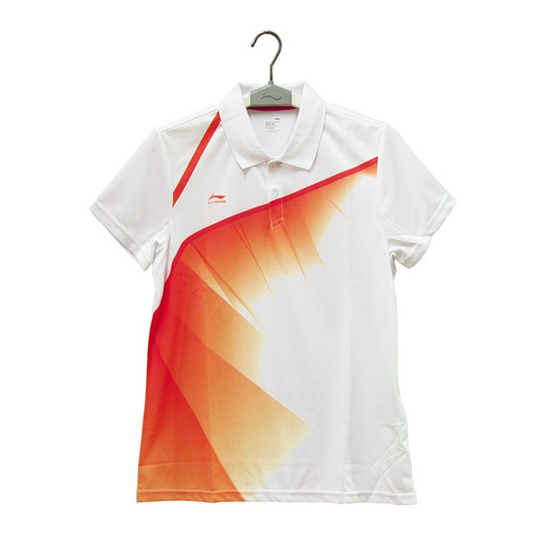 Wholesale-Li-Ning Women's Short Sleeve Table Tennis T-Shirt Quick Dry Turn-down Collar Sports Li Ning Breathable Badminton Tee Shirts