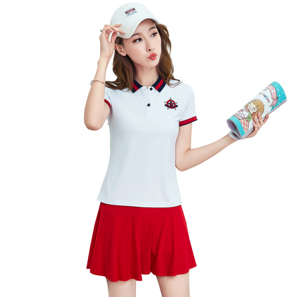 Women Summer Short Sleeve Tennis Badminton Dress Suits With Underpants Polo T Shirt Mini Skirt Two Piece Atheletic Wear #17882 Cloth Ladies