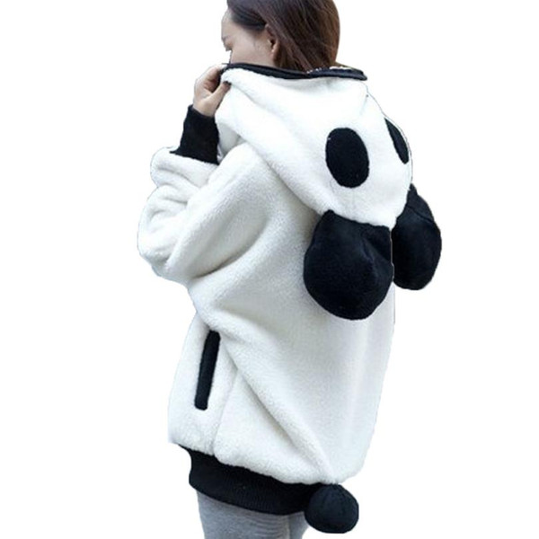 Cute Bear Ear Panda Winter coat Warm Hoodie Coat Plush Long Sleeve Casual Women Hooded Jacket Outerwear JLY0827