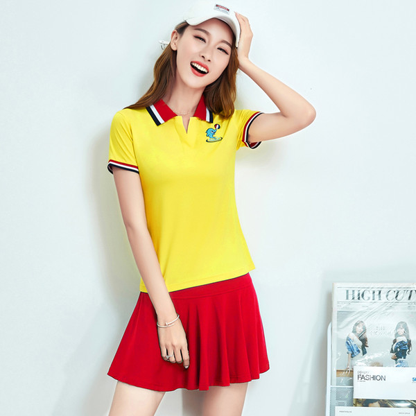 Summer Women Tennis Suits With Underpants Short Sleeve Polo T Shirt Mini Skirt Two Piece Sports Outfits For Women Badminton Suits Multicolor