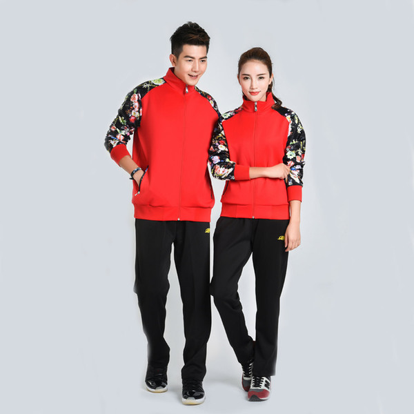 Adsmoney Men's and women's double sleeve personality print badminton jacket, young fashion fitness running sportswear