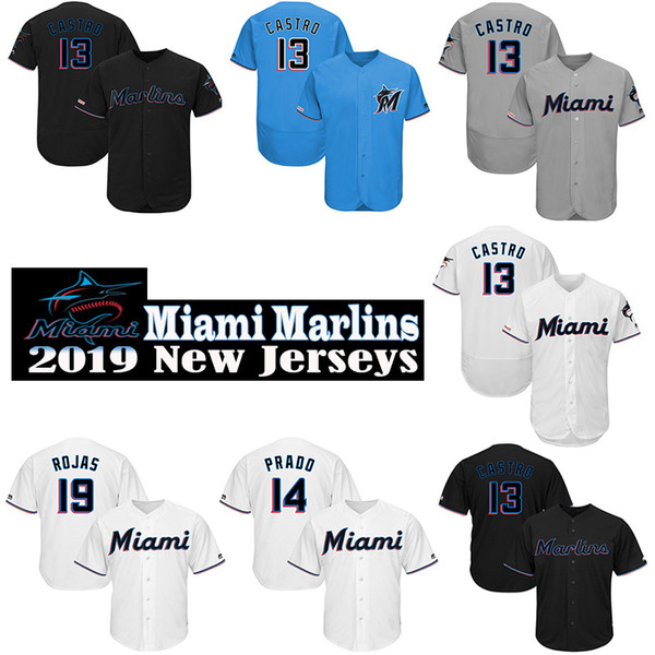 Custom Miami Mens 2019 New Jersey Marlins Starlin Castro & Martin Prado & Brian Anderson High quality knit Baseball Jerseys