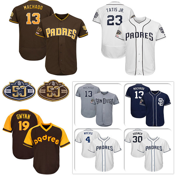 Custom San Diego Mens Jersey Padres 50th Anniversary Patch Manny Machado Fernando Tatis Jr. Eric Hosmer Tony Gwynn knit Baseball Jerseys