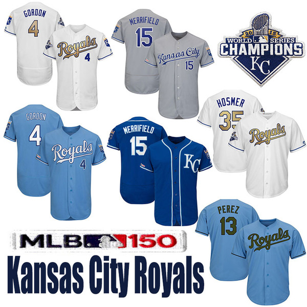 Custom Kansas City Mens Jersey Royals players Alex Gordon & Whit Merrifield & Billy Hamilton & Danny Duffy knit Baseball Jerseys