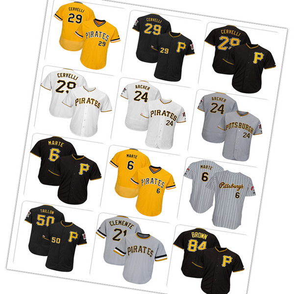 Custom Pittsburgh Mens Jersey Pirates Francisco Cervelli & Chris Archer & Starling Marte & Josh Bell High quality knit Baseball Jerseys