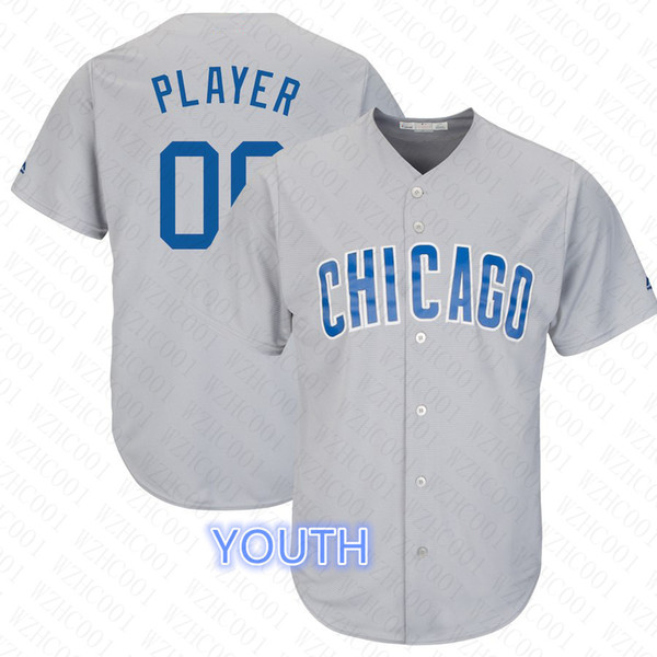 Kid Custom Cubs Jerseys Javier Baez Anthony Rizzo Kris Bryant Kyle Schwarber White Grey Blue Youth 2019 Baseball Player Jersey