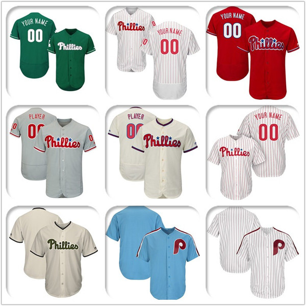 Mens Custom Phillies baseball jersey Bryce Harper Rhys Hoskins Aaron Nola knit jerseys