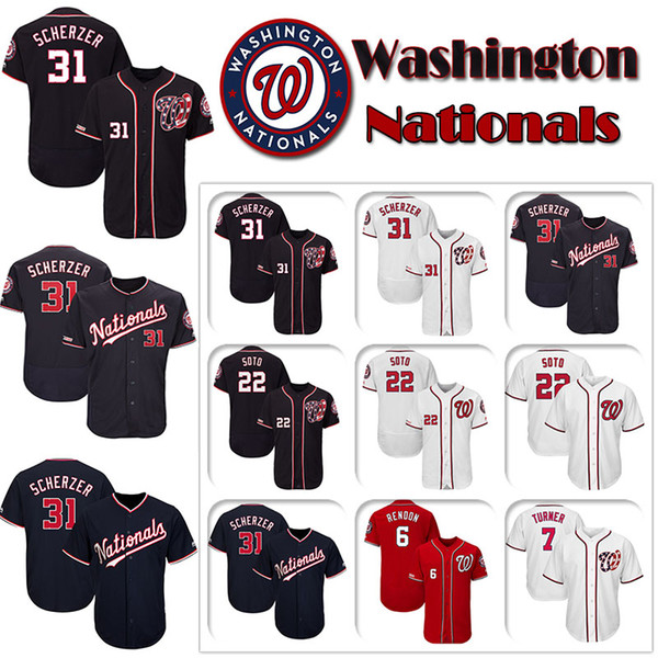 Custom Washington Mens Jersey Nationals Max Scherzer & Juan Soto & Trea Turner & Anthony Rendon High quality knit Baseball Jerseys