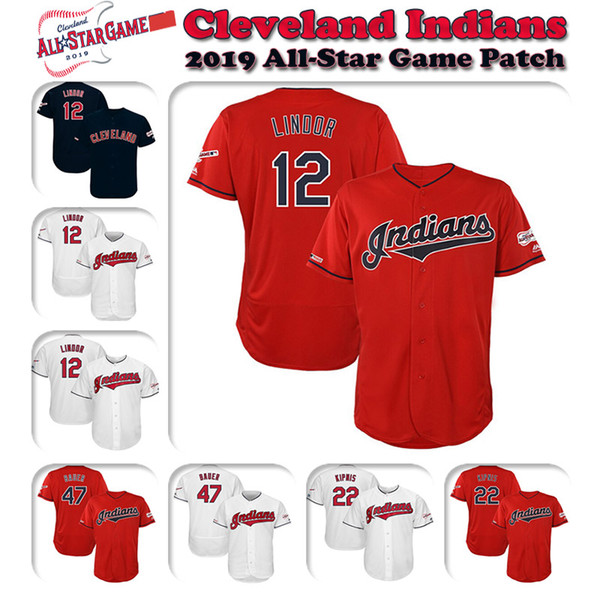 Custom Cleveland Mens Jersey Indians 2019 All-Star Game Patch Francisco Lindor Trevor Bauer Jason Kipnis Corey Kluber Baseball Jerseys