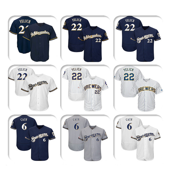 Custom Milwaukee Mens Jersey Brewers Christian Yelich & Lorenzo Cain & Ryan Braun & Orlando Arcia High quality knit Baseball Jerseys