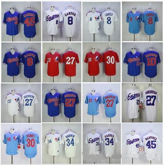 2019 Expos 8 Gary Carter 10 Andre Dawson Montreal Jersey 27 Vladimir Guerrero 45 Pedro Martinez 30 Raines 34 Bryce Harper Baseball Jerseys